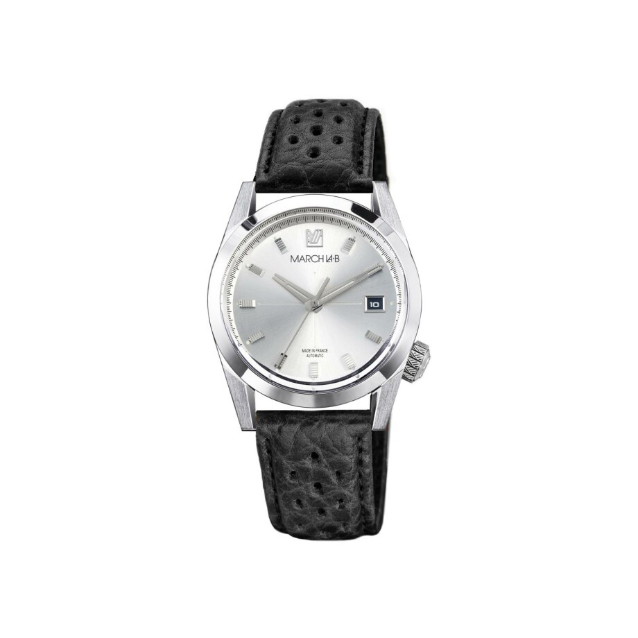 March LA.B AM89 AUTOMATIC 38 MM Watch - STEEL - Black Perforated Bison