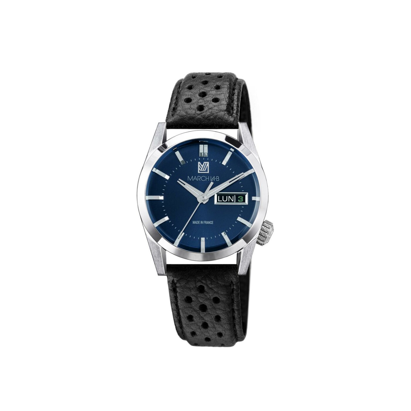 Montre March LA.B AM89 ELECTRIQUE 38 MM NAVY - Buffle Perforé Noir