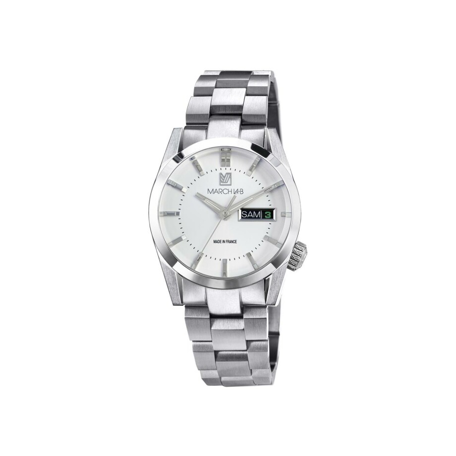 March LA.B AM89 ELECTRIC 38 MM WHITE Watch - Brushed Steel 3 Links