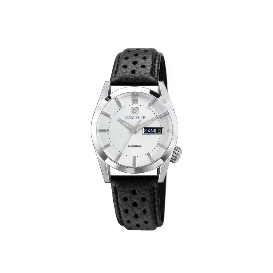 March LA.B AM89 ELECTRIC 38 MM WHITE Watch - Black Perforated Buffalo