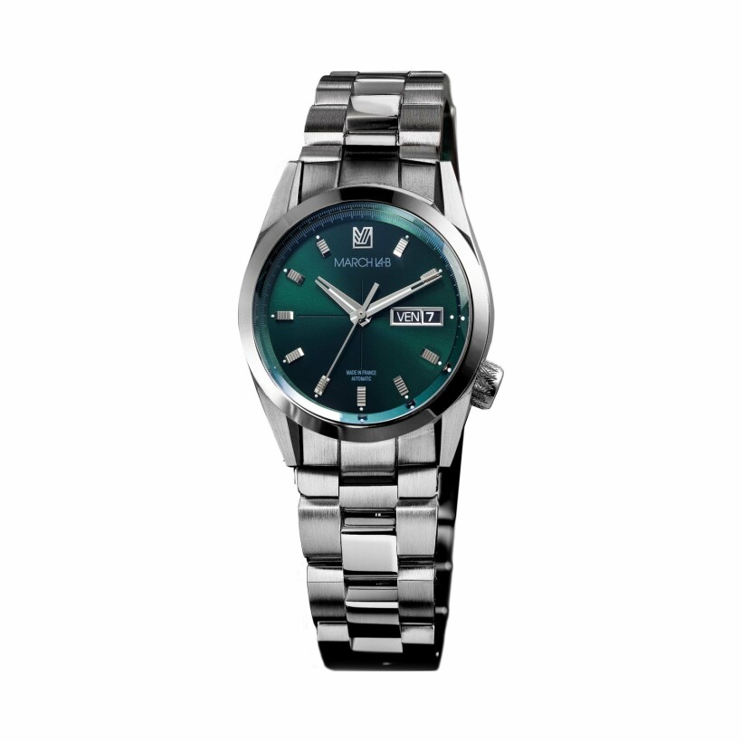 March LA.B AM89 Automatic 38 mm watch - Forest - 3-link brushed steel