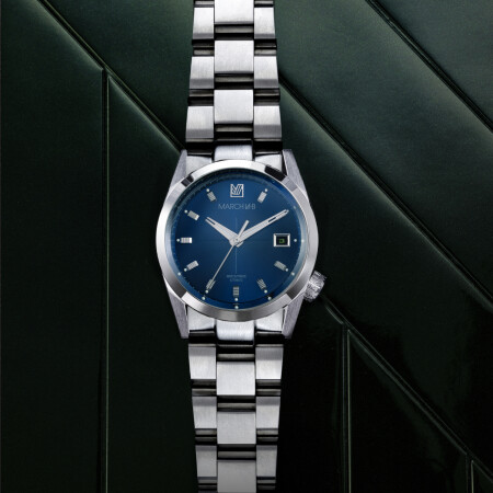 March LA.B AM89 AUTOMATIC 38 MM Watch - OCEAN - Brushed Steel 3 Links