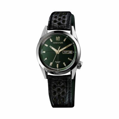 Montre March L.A.B AM89 Automatic Private Emerald - Bracelet en alligator noir perforé