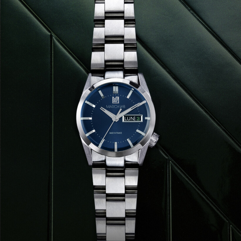 March LA.B AM89 ELECTRIC 38 MM NAVY Watch - Brushed Steel 3 Links