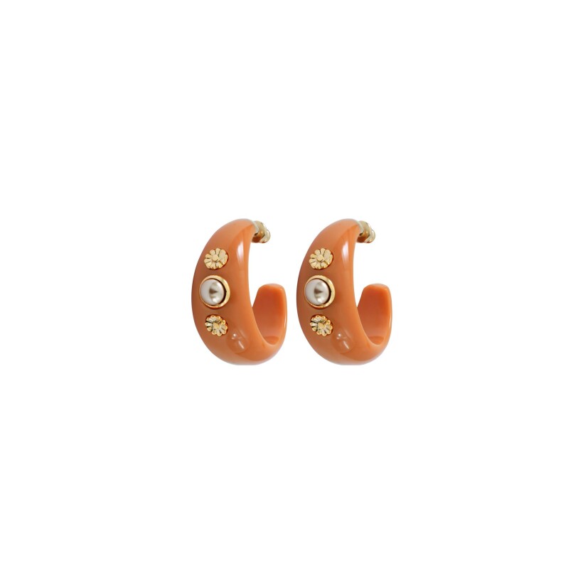 Boucles d'oreilles créoles Satellite Amelita en plaqué or et résine