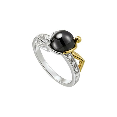 Bague Jourdan Bijoux Signature Alicia en argent, plaqué or jaune, oxydes de zirconium et hématite