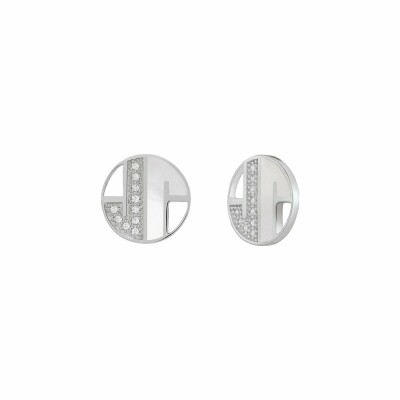 Boucles d'oreilles Jourdan Bijoux Signature Jina en argent, oxydes de zirconium et nacre