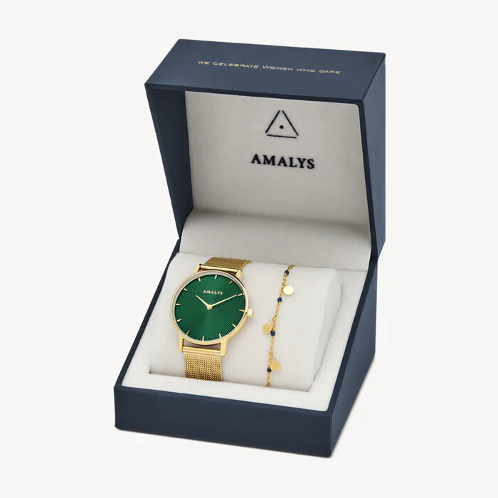 Coffret de montre Amalys Odette et 1 bracelet en métal doré