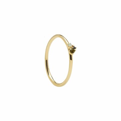 Bague PDPaola Atelier Lime Blush en argent doré et pierres naturelles, semi-précieuses, taille 54