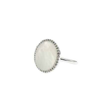 Bague Isabelle Barrier en or blanc, diamants et nacre blanche de 0.22ct, taille 54 