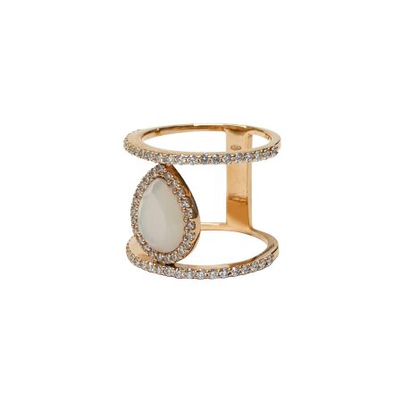 Bague Isabelle Barrier en or rose, pierre de lune et diamants, taille 54