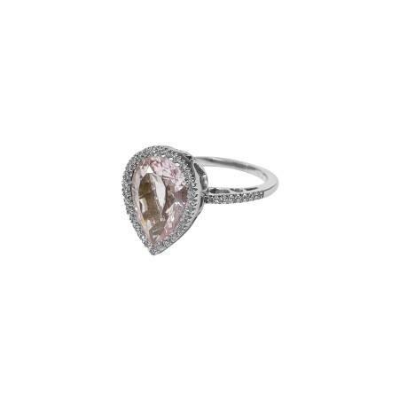 Bague Isabelle Barrier Entourage en or blanc, diamants et morganite, taille 54