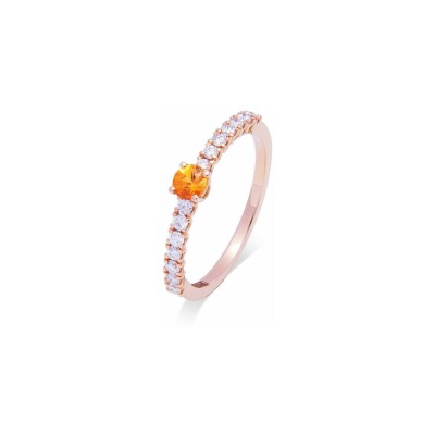 Bague Solitaire en or rose, saphir orange et diamants