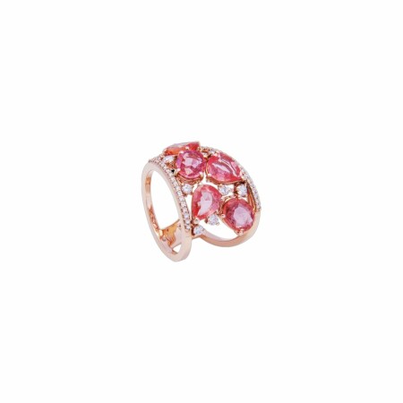 Bague en or blanc, saphir rose et diamants