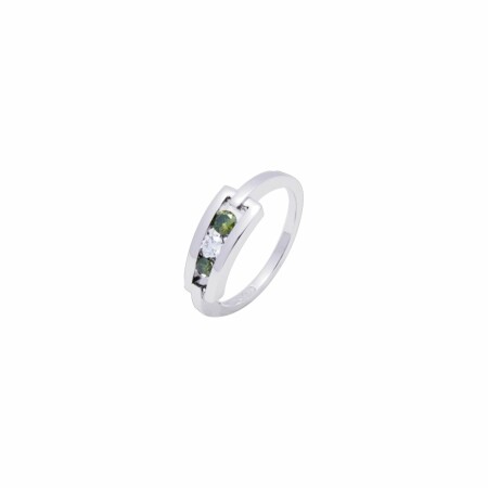 Bague en or rose, diamant et diamants verts