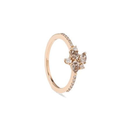 Bague en or rose, diamant brun et diamant