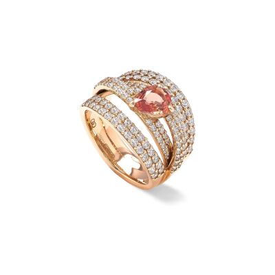 Bague en or rose, saphir et diamant