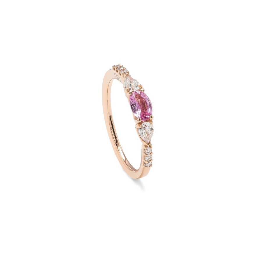 Bague en or rose, saphir rose et diamant