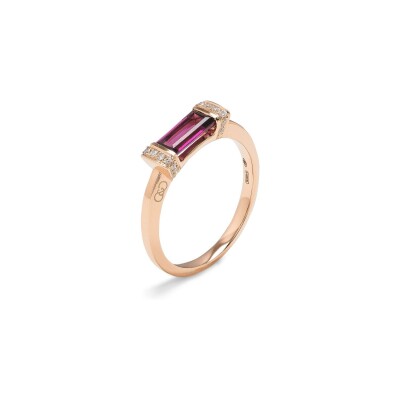 Bague en or rose, rhodolite et diamant