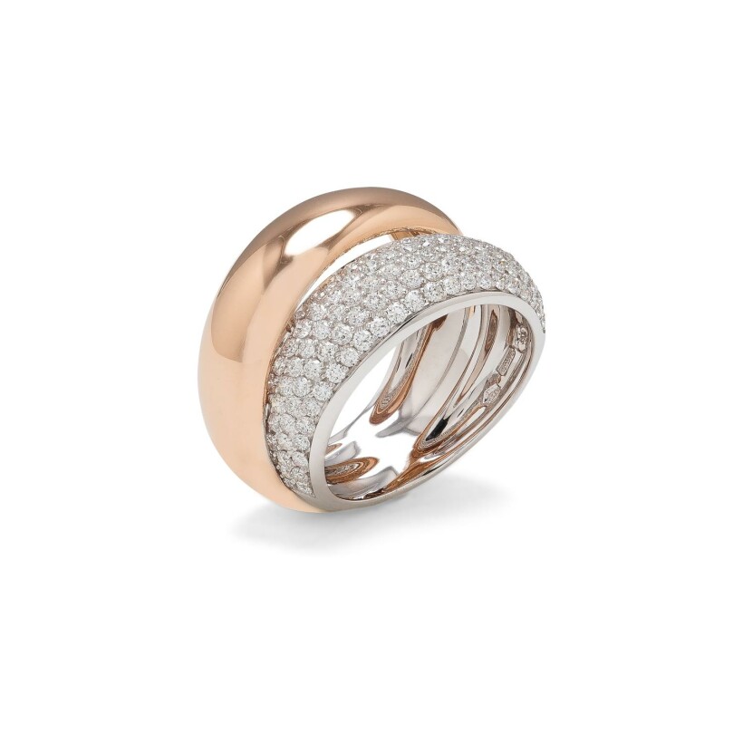 Bague double jonc bombé en or rose et diamant