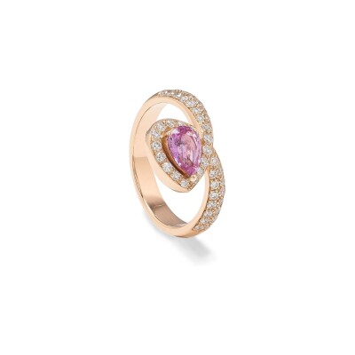 Bague en or rose, saphir rose et diamant