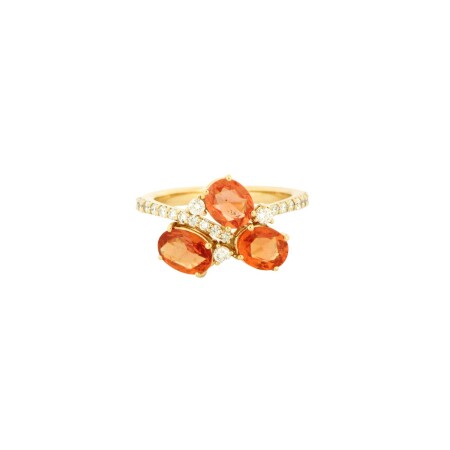 Bague en or rose, saphir orange et diamant