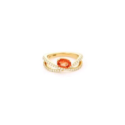 Bague en or rose, saphir orange et diamant