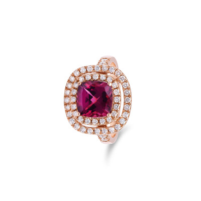 Bague Arès en or rose, rhodolite et diamants