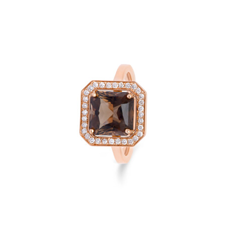 Bague San Marco en or rose, quartz fumé et diamants