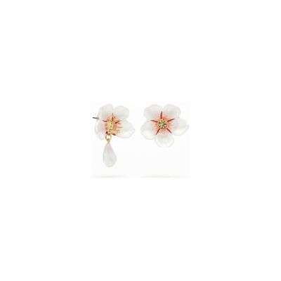Boucles d'oreilles pendantes Les Néréides Hanami en laiton doré à l'or fin, émail et verre