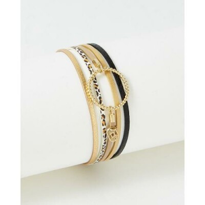 Bracelet FlowersForZoé ANNABELLE Black Leo en cuir et acier