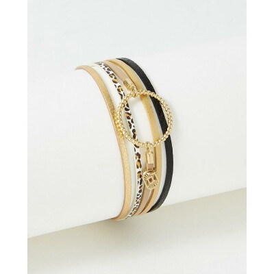 Bracelet FlowersforZoé ANNABELLE en acier doré et cuir, T2