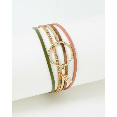 Bracelet FlowersforZoé ANNABELLE en acier doré et cuir, T2