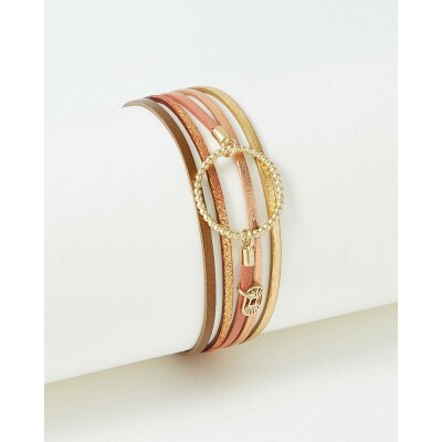 Bracelet FlowersforZoé ANNABELLE en acier doré et cuir, T2