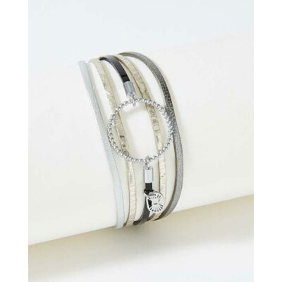 Bracelet FlowersforZoé ANNABELLE en acier et cuir, T2