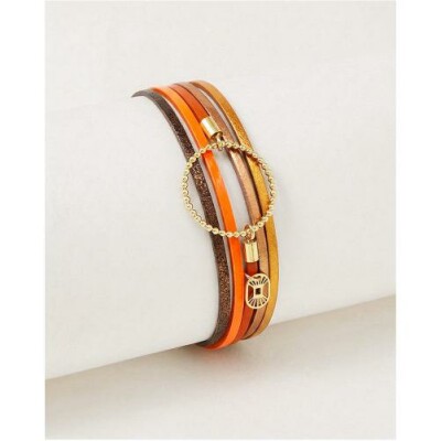 Bracelet FlowersForZoé ANNABELLE Golden Flame en cuir et acier, T2