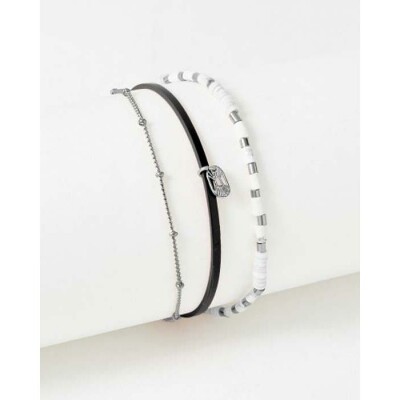 Bracelet FlowersforZoé APPOLINE en acier et cuir, T1