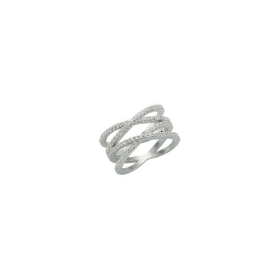 Bague croisée rails en or blanc et diamants