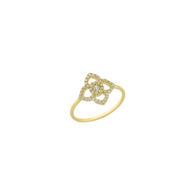 Bague fleur en or jaune et diamants