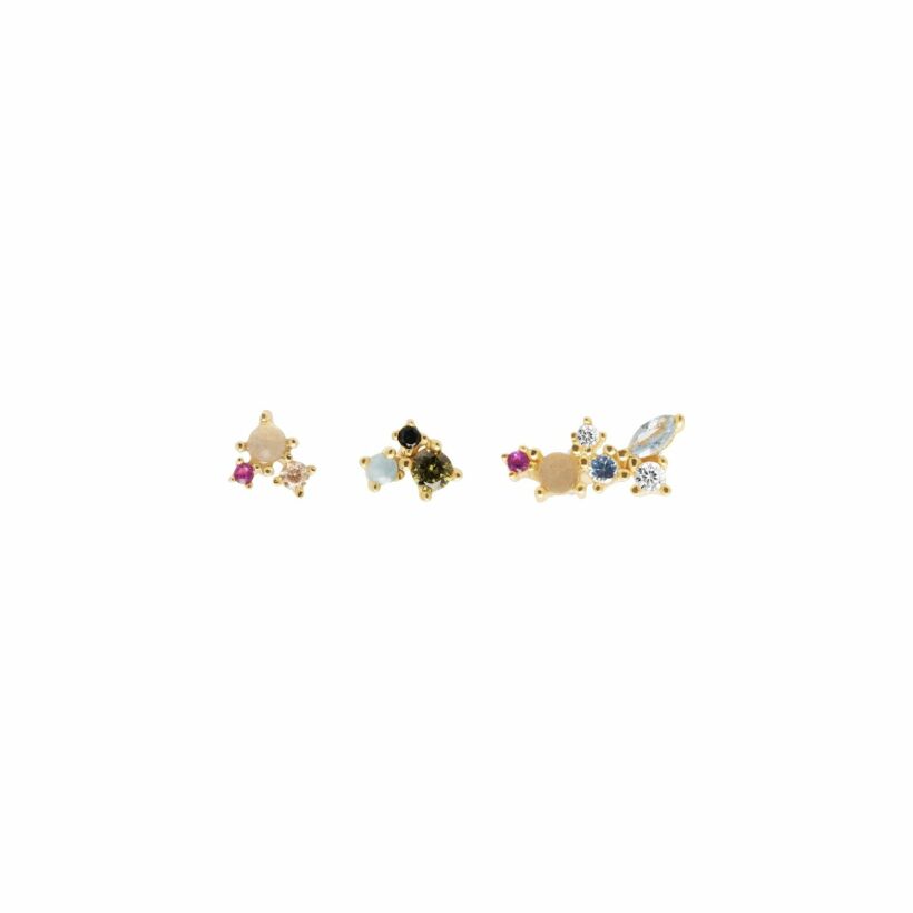 Boucles d'oreilles PDPaola Atelier La Palette en argent doré et pierres naturelles, semi-précieuses