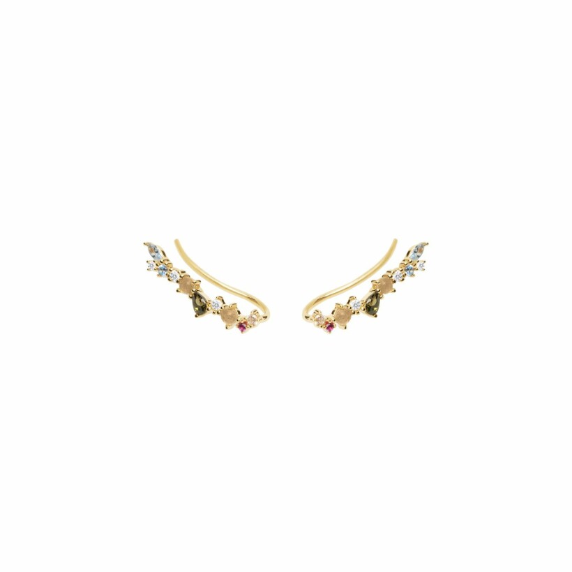 Boucles d'oreilles PDPaola Atelier Euphoria en argent doré et pierres naturelles, semi-précieuses