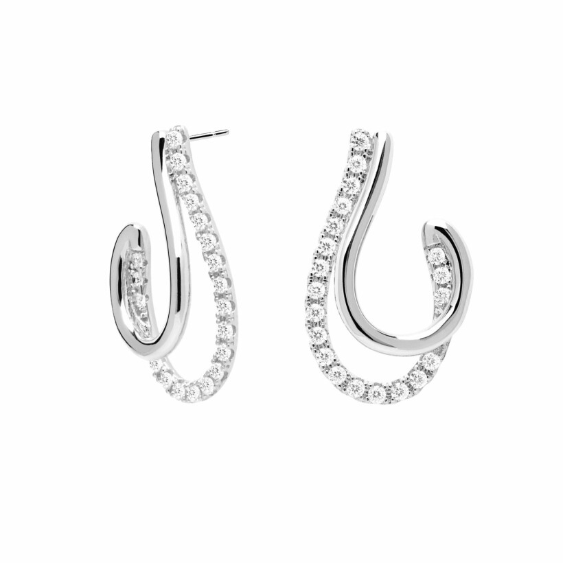 Boucles d'oreilles PDPaola Koko Koy Silver en métal argenté et oxydes de zirconium, 25mm