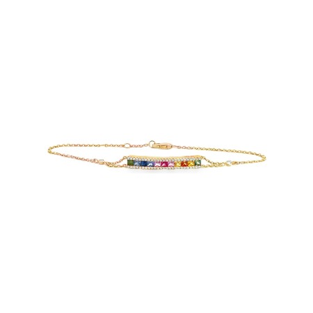 Bracelet en or rose, diamants et saphirs multicolores