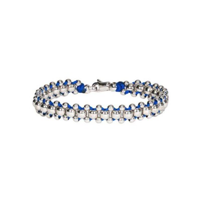 HARRICANA bracelet in rhodium-plated silver, Blue, large model