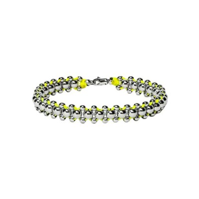 HARRICANA bracelet in rhodium-plated silver, Neon yellow, large model