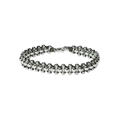 HARRICANA bracelet in rhodium-plated silver, Khaki, large model