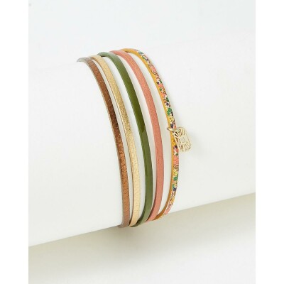 Bracelet FlowersforZoé ARTISTE en acier doré et cuir, T2