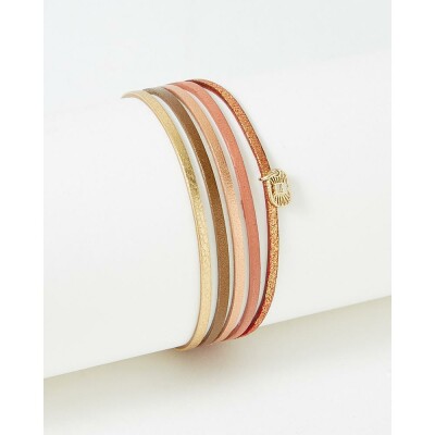 Bracelet FlowersforZoé ARTISTE en acier doré et cuir, T1