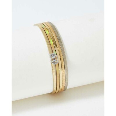 Bracelet FlowersforZoé ARTISTE en acier et cuir, T2