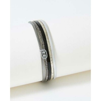 Bracelet FlowersforZoé ARTISTE en acier et cuir, T2